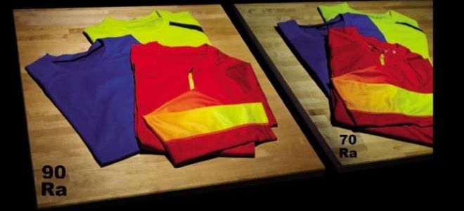 Index sur le rendu des couleurs sur différents types de lampes (tableau)