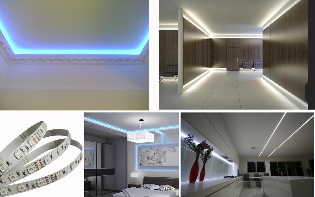 Le ruban LED peut être utilisé pour l'éclairage d'un tavan et, si vous le souhaitez, l'éclairage de niches