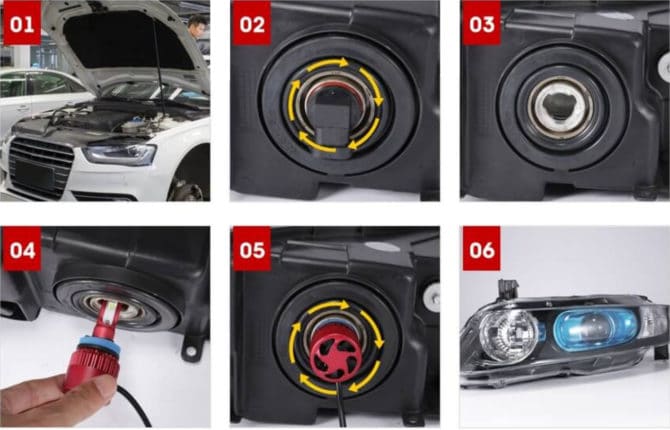 montage sur bouchons avec embase H8, H9, H11, 9005, 9006, 52025, 880, 881