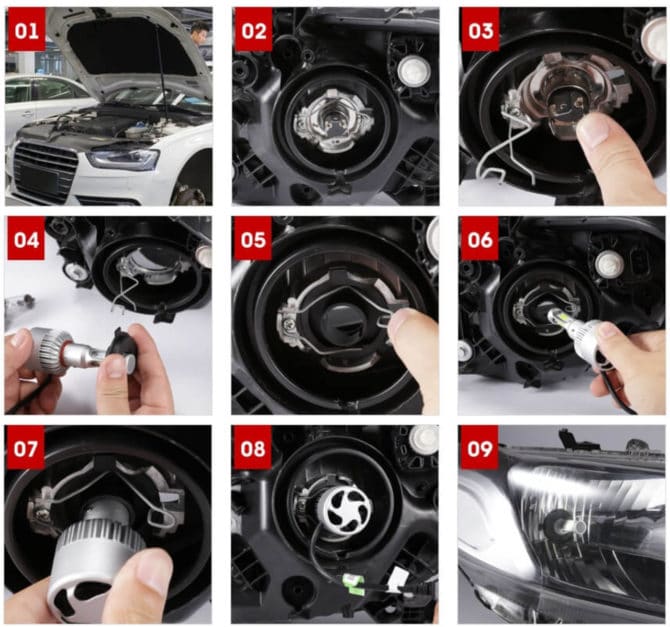 Montage 4drive avec embases H1, H3, H4, H7, H13, 9004, 9007