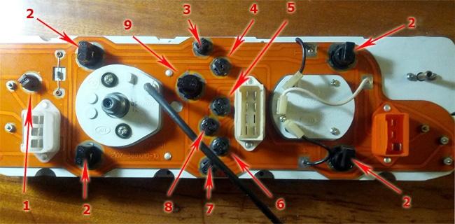 Schéma sur la lampe sur le panneau VAZ 2107