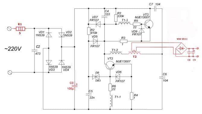 Schéma fonctionnel avec puissance d'entrée accrue