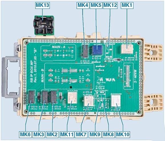 position du relais dans le bloc de montage