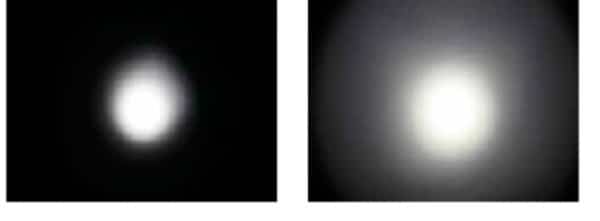 Flux lumineux de l'optique et du réflecteur TIR.