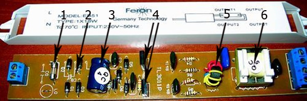 podrejdane sur l'élément et le haut du ballast électronique